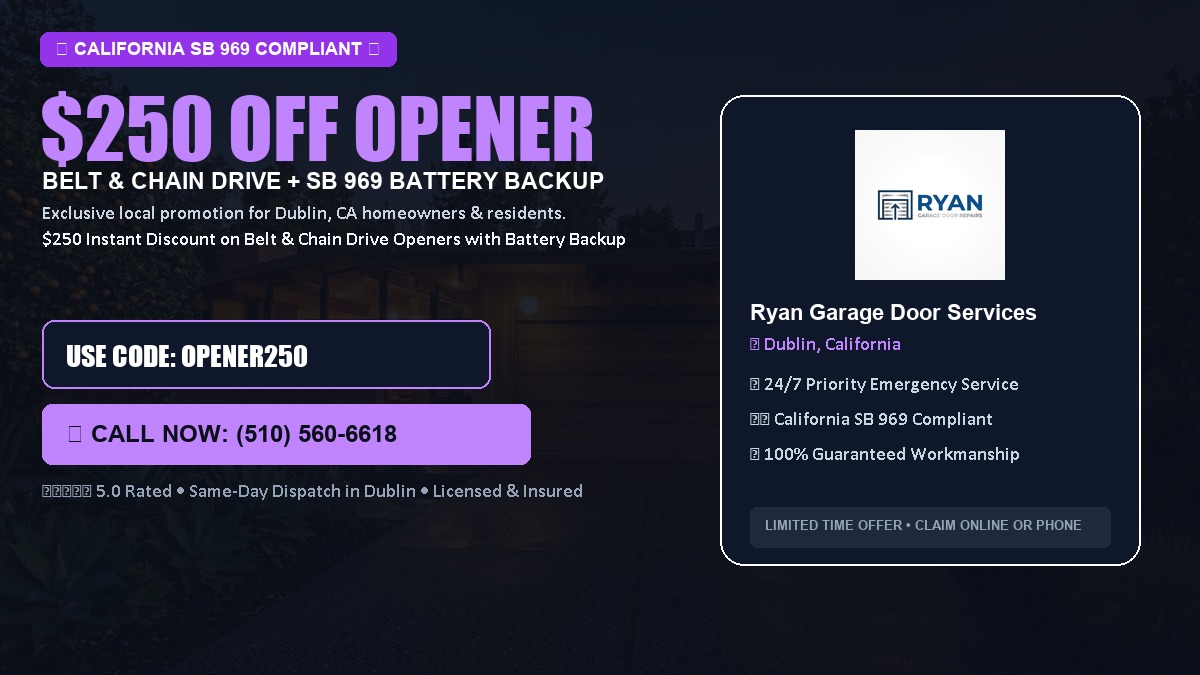 $250 OFF Smart Garage Door Opener Installation (Belt & Chain Drive with California SB 969 Battery Backup) in Dublin, CA