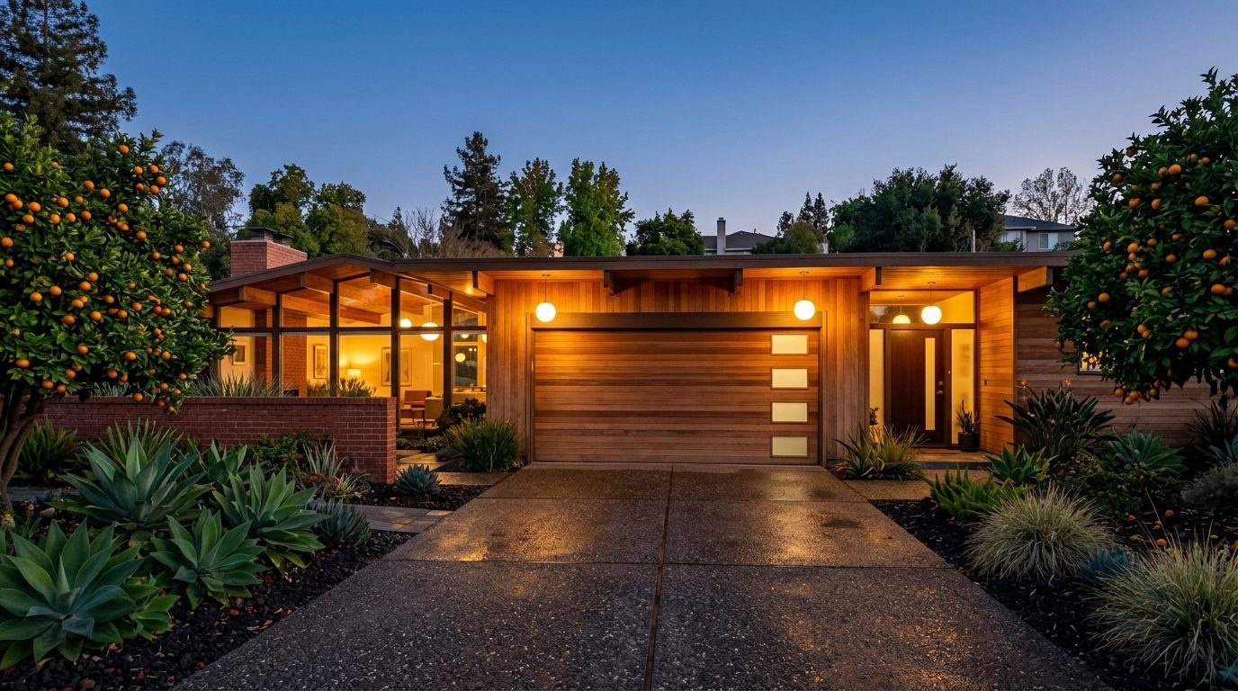 Ryan Garage Door Services Exterior Closed Garage Door at Twilight